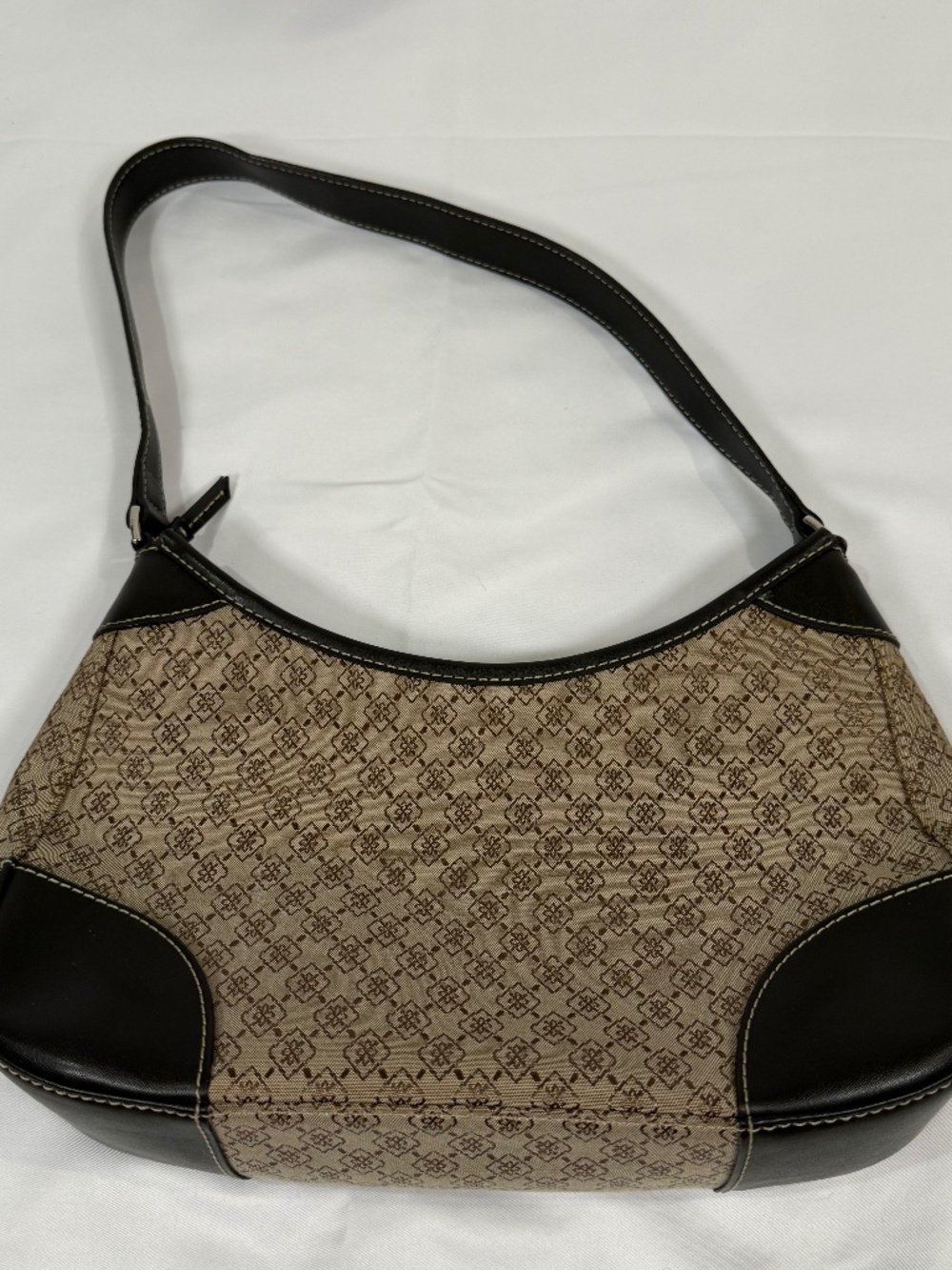 Liz Claiborne Villager Monogram Canvas Shoulder Bag Brown Tan Small Purse Y2K